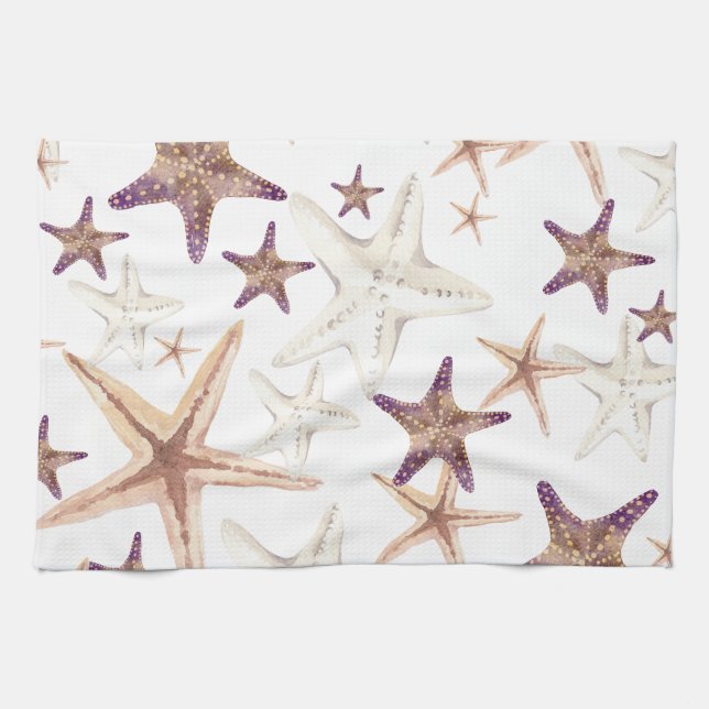 Starfish Seashell Muster Beige Geschirrtuch (Horizontal)