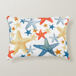 Starfish Seashell Muster Blaue Orangefarbene Küste Dekokissen