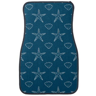 Starfish Seashell Sketch Muster auf Ocean Blue Autofußmatte