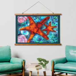 Starfish Seashells Beach Coastal Nautic Abstrakt Wandteppich Mit Holzrahmen
