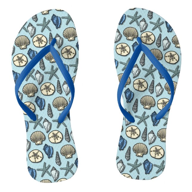 Starfish Seashells Hübsches Nautical Beach Pattern Flip Flops (Fußbett)