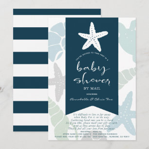 Starfish & Seashells Navy Blue Baby Dusche von Mai Einladung