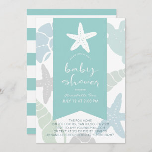 Starfish & Seashells Türkis Blue Baby Dusche Einladung
