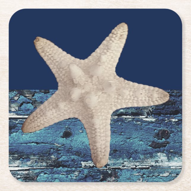 Starfish-Seemarine-Blau-Strand-Untersetzer Rechteckiger Pappuntersetzer (Vorderseite)