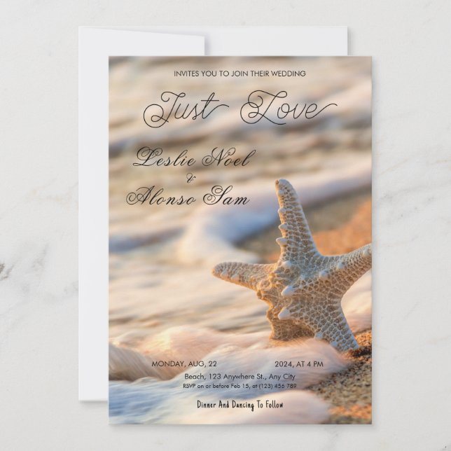 Starfish Serenade: Hochzeit am Strand Einladung (Vorderseite)