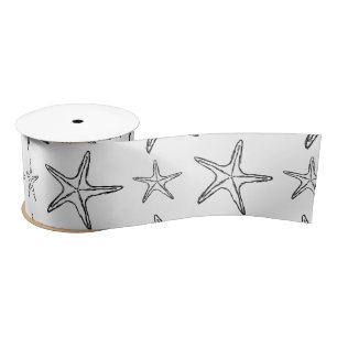 Starfish Sketch Custom Black and White Satinband