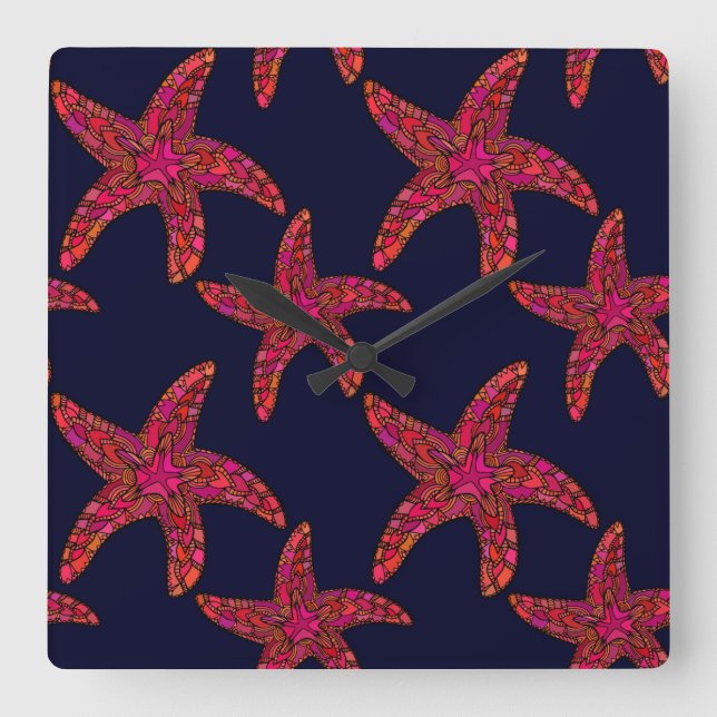 Starfish Style Muster Quadratische Wanduhr (Vorderseite)