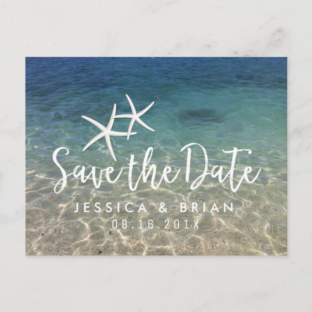 Starfish Summer Beach Hochzeit Save the Date Ankündigungspostkarte (Vorderseite)