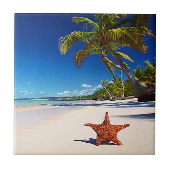 Starfish-tropische Sandy-Strand-Palme-Insel Fliese (Vorderseite)