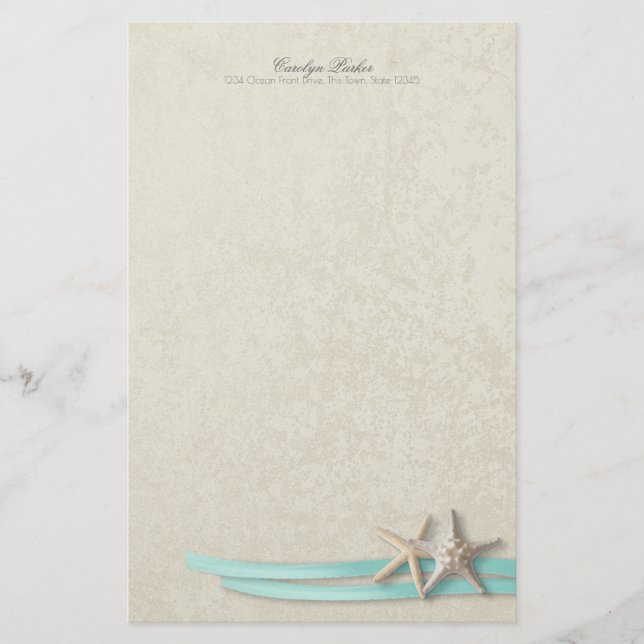 Starfish und Aqua Ribbon Briefpapier (Vorderseite)