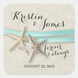 Starfish und Aqua Ribbon Quadratischer Aufkleber