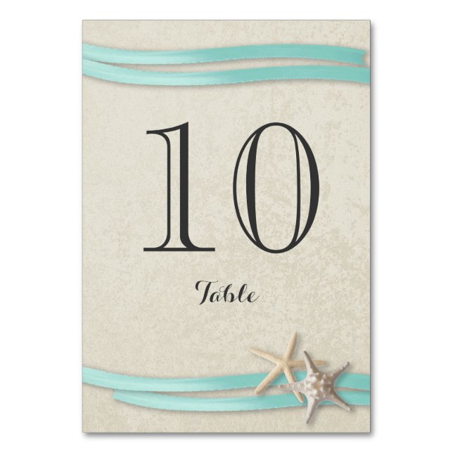 Starfish und Aqua Ribbon Tischnummer Card (Vorderseite)
