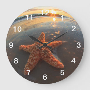 Starfish und Blasen am Sonnenuntergang Große Wanduhr