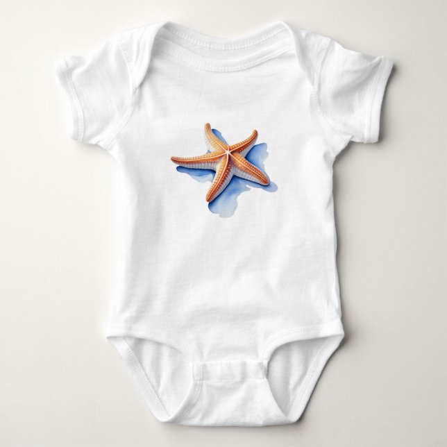 Starfish und Blaue Silhouette Baby Strampler (Vorderseite)