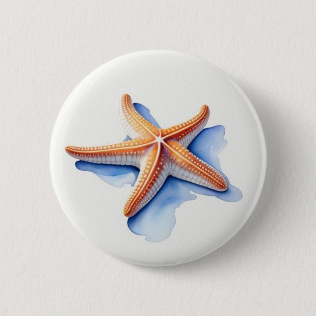 Starfish und Blaue Silhouette Button (Vorderseite)