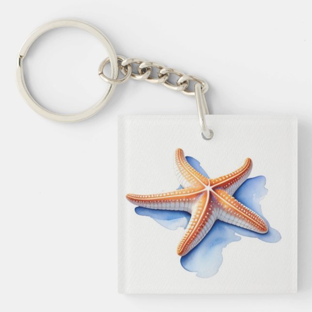 Starfish und Blaue Silhouette Schlüsselanhänger (Vorderseite)