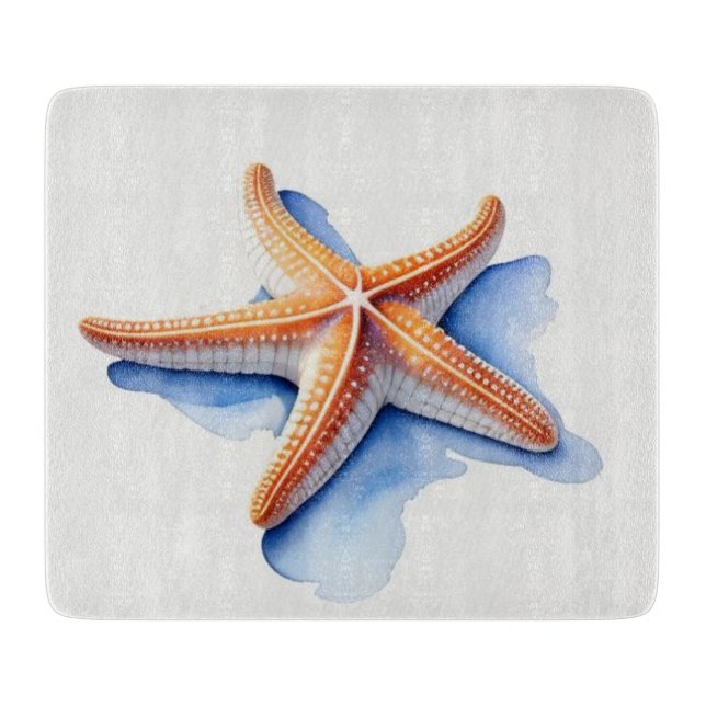 Starfish und Blaue Silhouette Schneidebrett (Vorderseite)