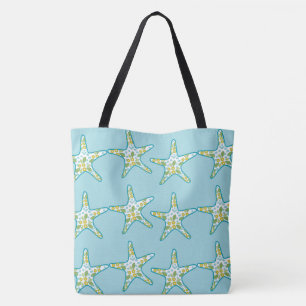 Starfish und Blumenmusteraquasommerstrand