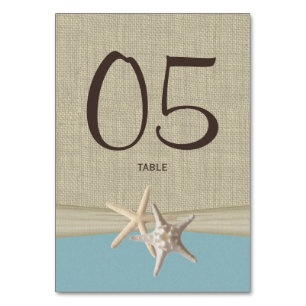 Starfish und Burlap Blue Tischnummer Card