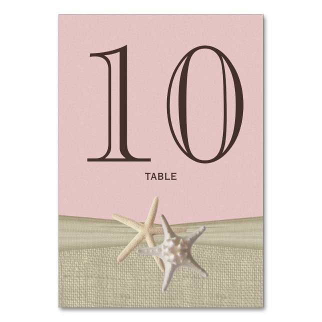 Starfish und Burlap Pink Tischnummer Card (Vorderseite)