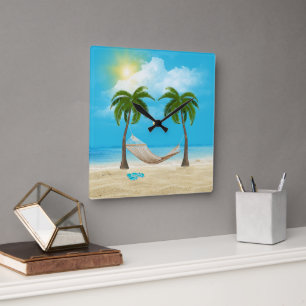 Starfish und Hammock am Tropical Beach Quadratische Wanduhr