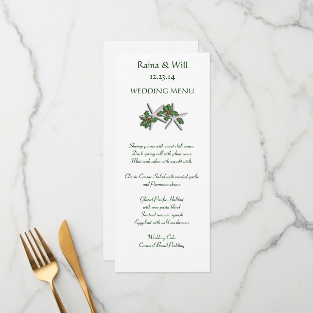 Starfish und Holly Tall, Weihnachtsmenü Menükarte (Vorderseite/Rückseite Beispiel)