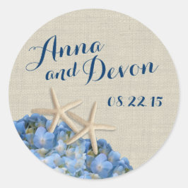 Starfish und Hydrangeas Runder Aufkleber