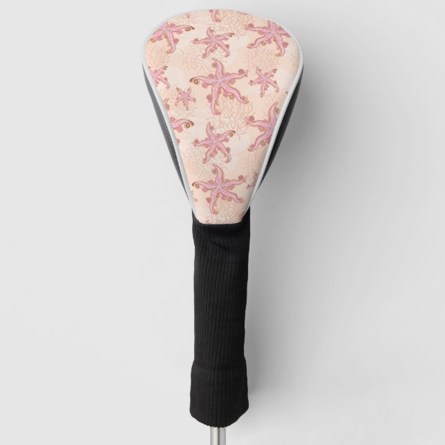 Starfish und korallenrotes rosa Pastellmuster Golf Headcover (Vorderseite)