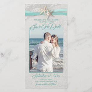 Starfish und Lace Aqua Gray Save the Date