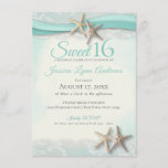 Starfish und Lace Sweet 16 Einladung<br><div class="desc">Aqua Band und Seesterne,  romantischer Strand 16 . Geburtstag Geburtstagsfeier Einladung.  Doppel-Strandfarbe Aquarell  Design auf der Karte mit vollständig bearbeitbarem Text auf der 4.5" x 6.25" Größe.</div>