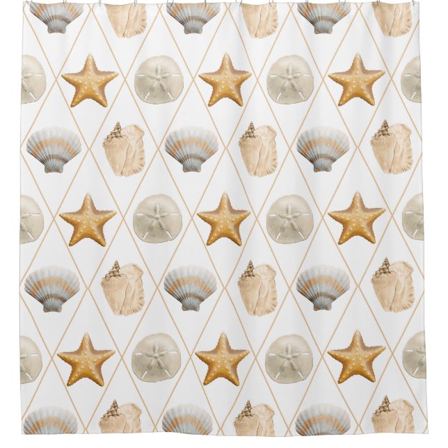 Starfish und Muscheln an der Küste Duschvorhang (Vorderseite)