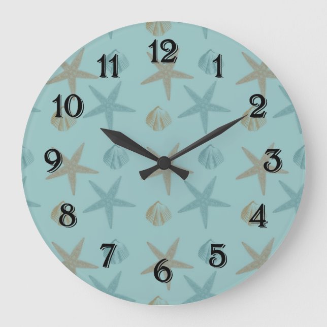 Starfish und Muscheln Große Wanduhr (Vorderseite)