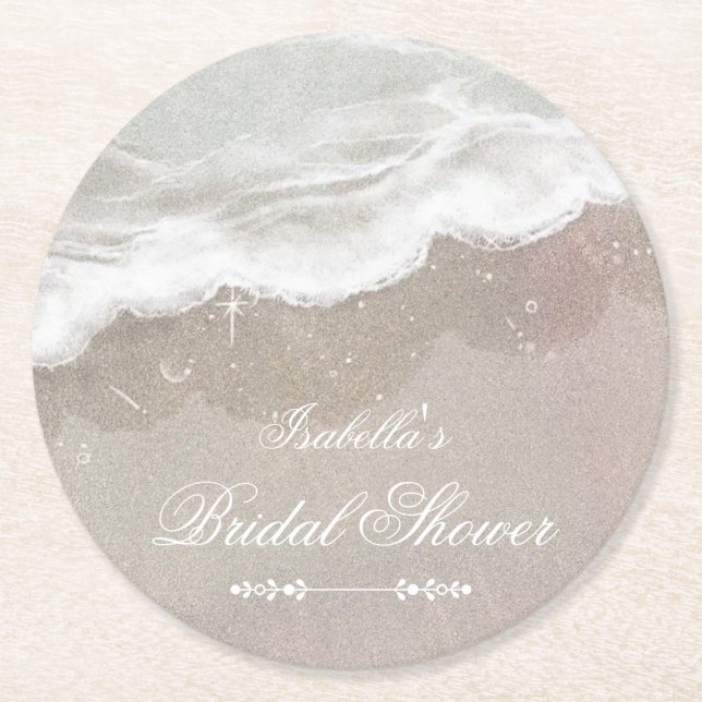 Starfish und Muscheln Tropical Beach Brautparty Runder Pappuntersetzer (Vorderseite)