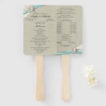 Starfish und Ribbon Aqua Wedding Program Fan