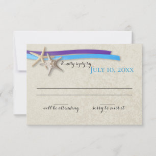 Starfish und Ribbon Lila und Blue Beach Response RSVP Karte