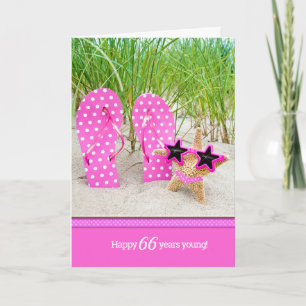 Starfish und rosa Flip-Flops zum 66. Geburtstag Karte