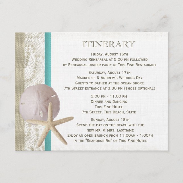 Starfish und Sand Dollar Aquamariner Ozean Begleitkarte (Vorderseite)