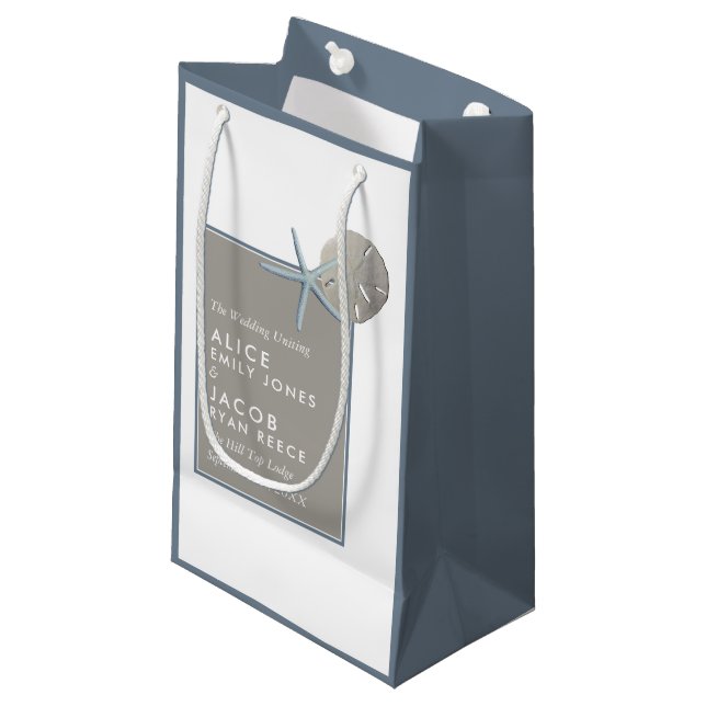 Starfish und Sand Dollar - Hochzeit am Strand Kleine Geschenktüte (Vorderseite Schrägansicht)