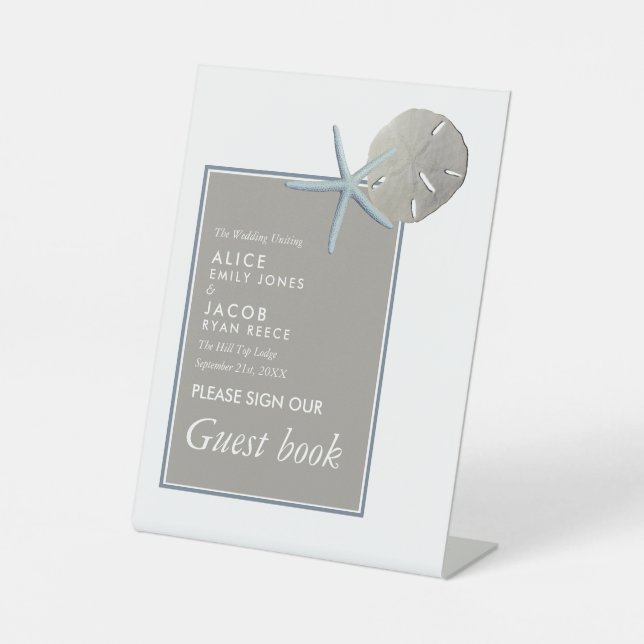 Starfish und Sand Dollar - Hochzeit am Strand Sockelschild (Vorderseite)