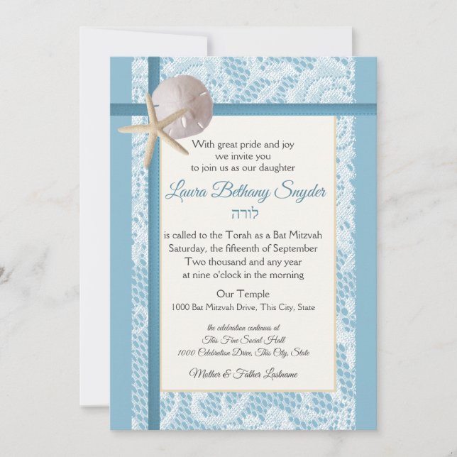Starfish und Sand Dollar Ocean Bat Mitzvah Einladung (Vorderseite)