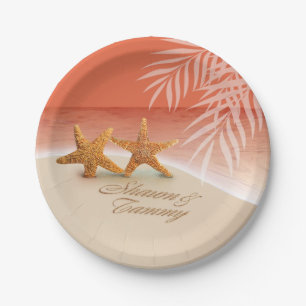 Starfish verbinden FRAGEN, UM IHRE NAMEN IN SAND Pappteller