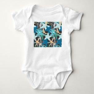 Starfish Vintag: dunkel gestreift Hintergrund. Baby Strampler