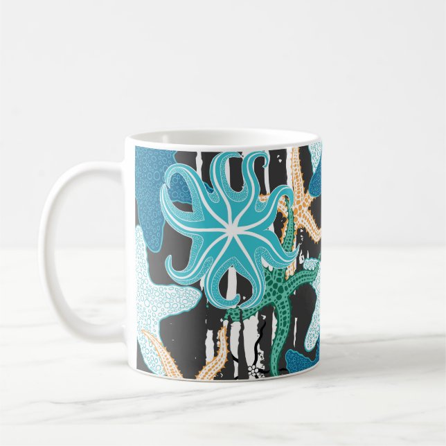 Starfish Vintag: dunkel gestreift Hintergrund. Kaffeetasse (Links)