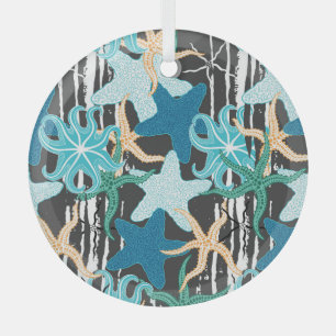 Starfish Vintag: dunkel gestreift Hintergrund. Ornament Aus Glas