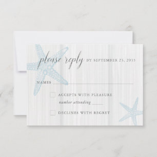 Starfish Vintag Rustic Blue Wood Beach RSVP Karte