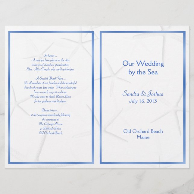 Starfish, Vorlage für das Sommerhochzeitprogramm,  (Vorderseite)