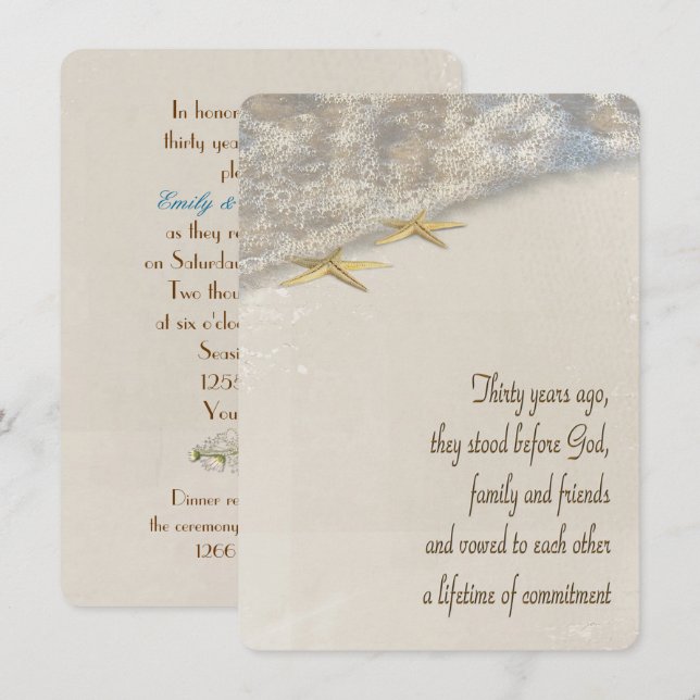Starfish Vow Erneuerung zum 30. Jahrestag Einladung (Vorne/Hinten)