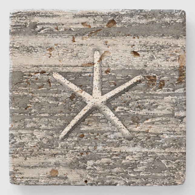 Starfish Weatherwood Rustic Nautic Steinuntersetzer (Vorderseite)