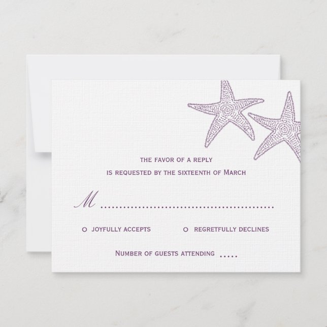 Starfish Wedding RSVP Card - Lila (Vorderseite)