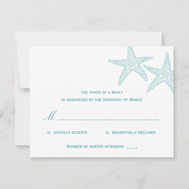 Starfish Wedding RSVP Card - Türkis (Vorderseite)